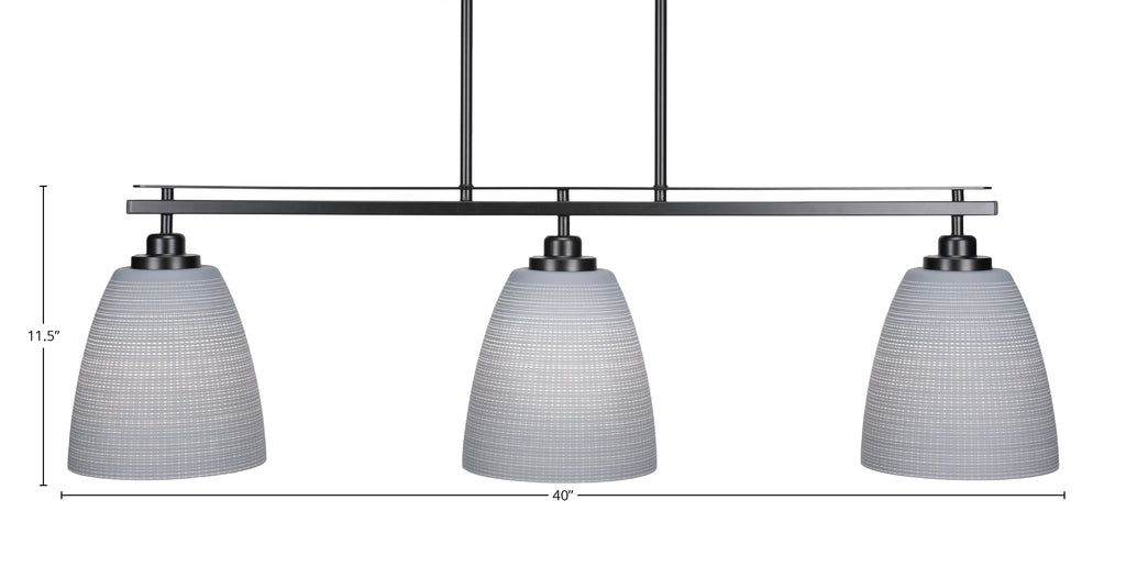 Odyssey Three Light Island Pendant in Matte Black with 8" Gray Matrix Shade