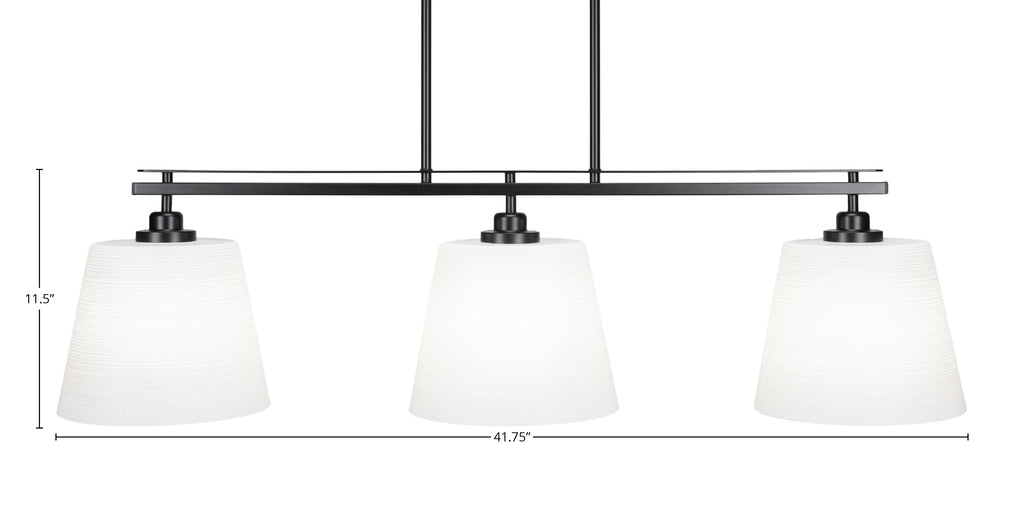 Odyssey Three Light Island Pendant in Matte Black with 10" White Matrix Shade