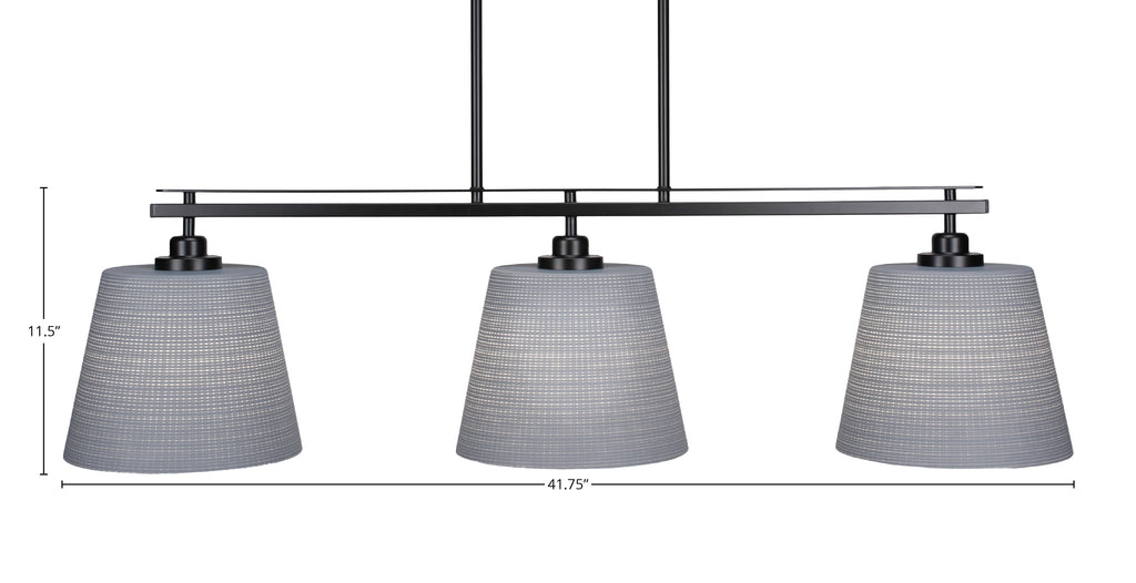 Odyssey Three Light Island Pendant in Matte Black with 10" Gray Matrix Shade