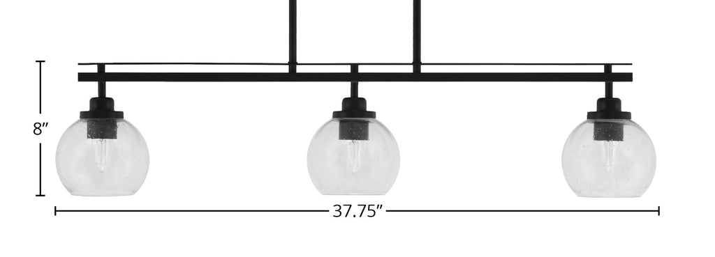 Odyssey Three Light Island Pendant in Matte Black with 5.75" Clear Bubble Shade