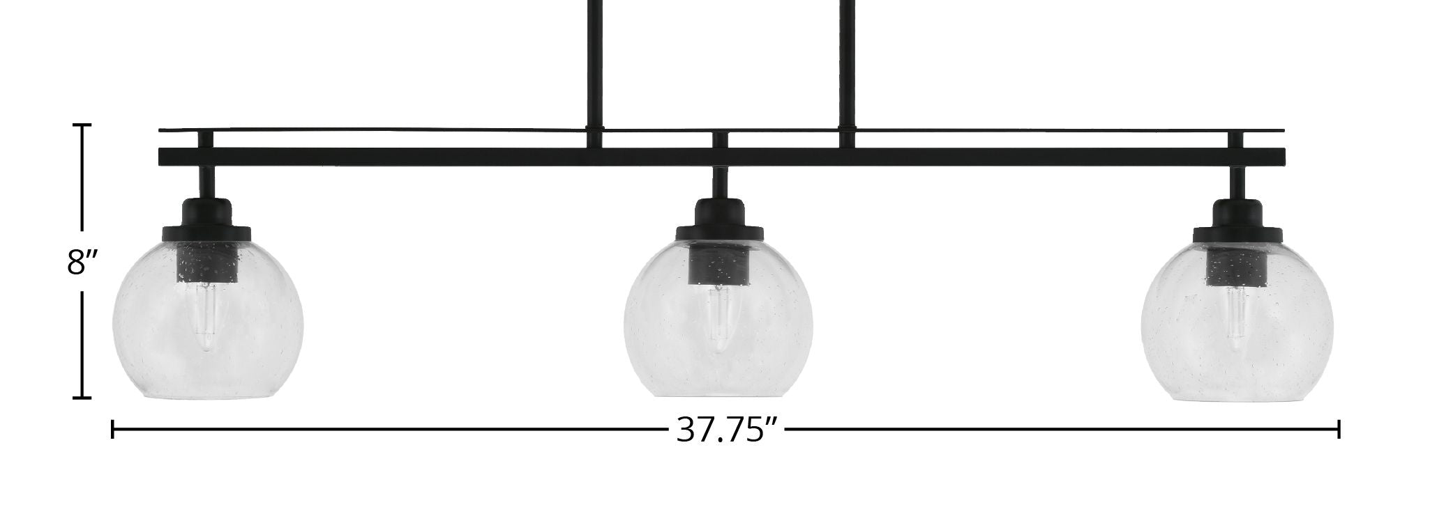 Odyssey Three Light Island Pendant in Matte Black with 5.75" Clear Bubble Shade