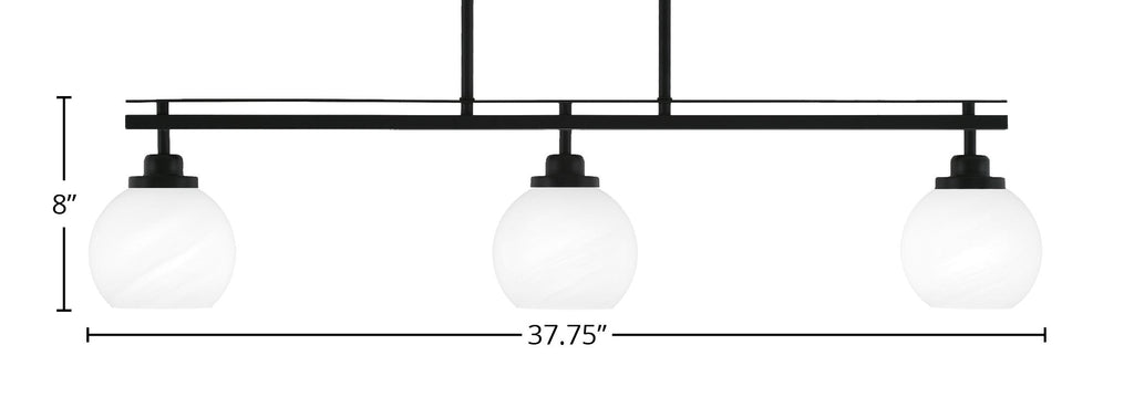 Odyssey Three Light Island Pendant in Matte Black with 5.75" White Marble Shade