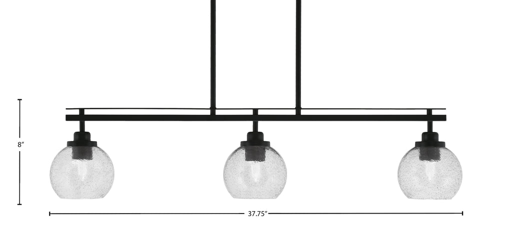 Odyssey Three Light Island Pendant in Matte Black with 5.75" Smoke Bubble Shade