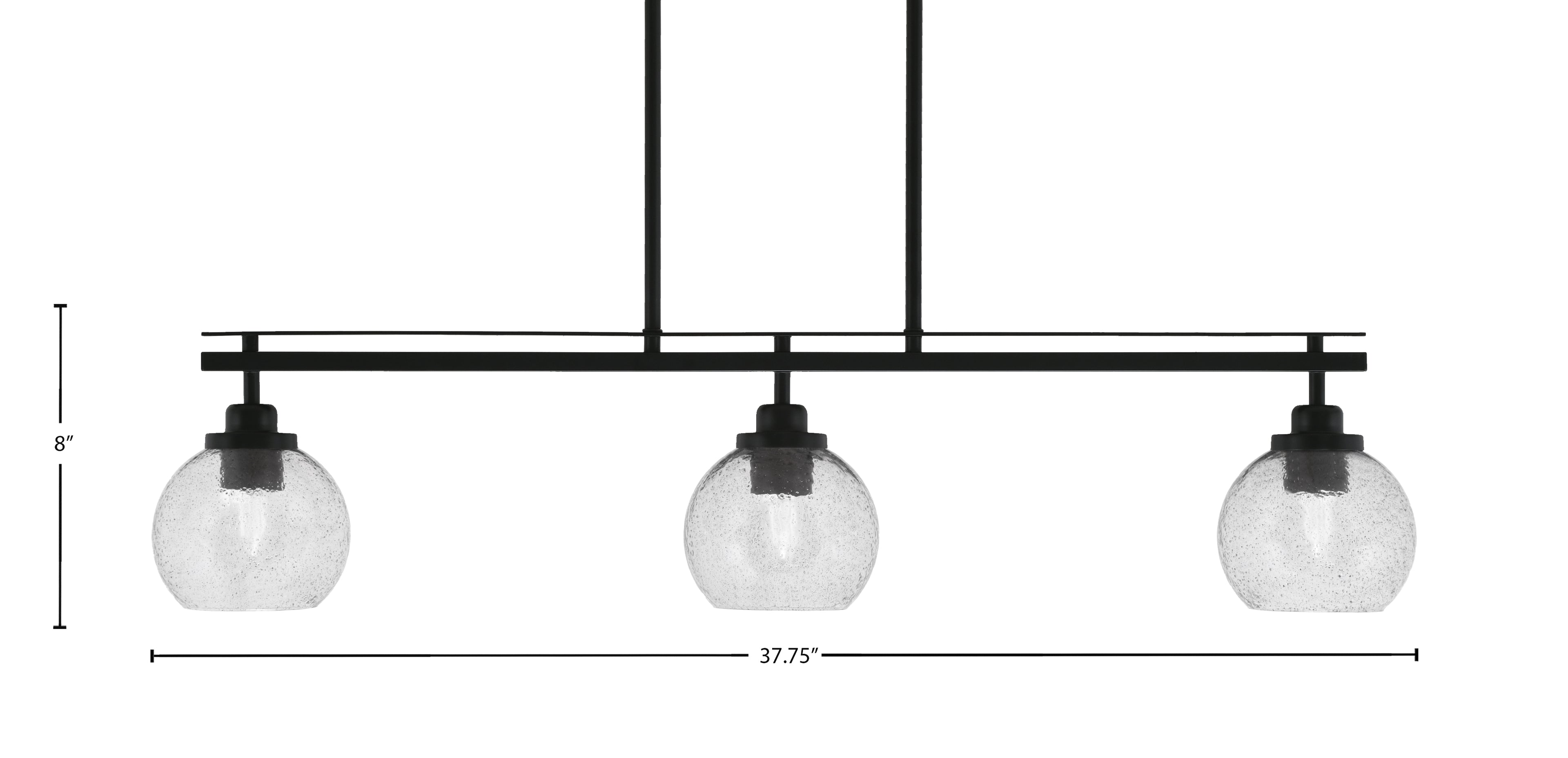 Odyssey Three Light Island Pendant in Matte Black with 5.75" Smoke Bubble Shade