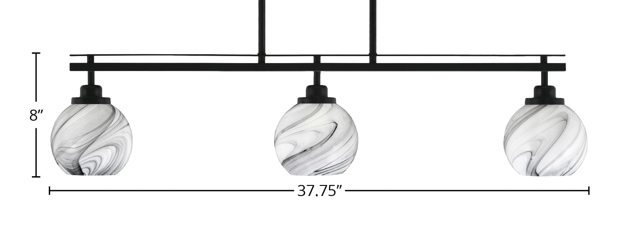 Odyssey Three Light Island Pendant in Matte Black with 5.75" Onyx Swirl Shade