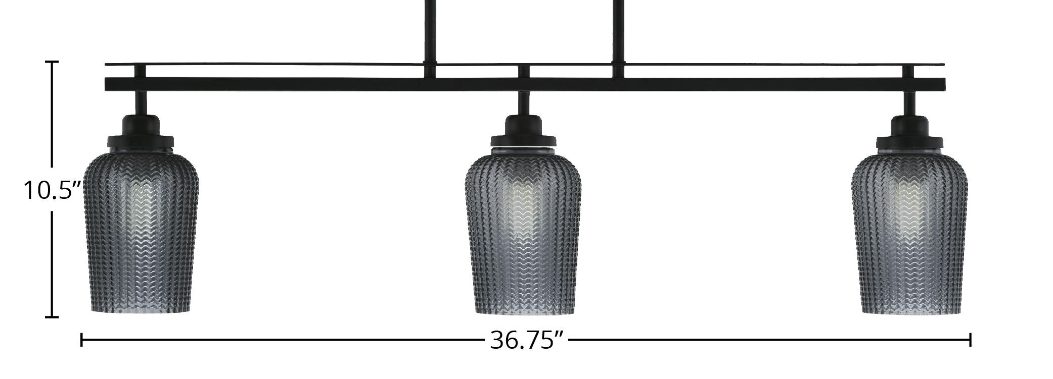 Odyssey Three Light Island Pendant in Matte Black with 5" Smoke Textured Shade