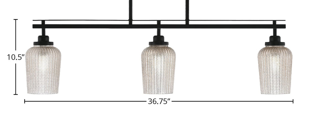 Odyssey Three Light Island Pendant in Matte Black with 5" Silver Textured Shade