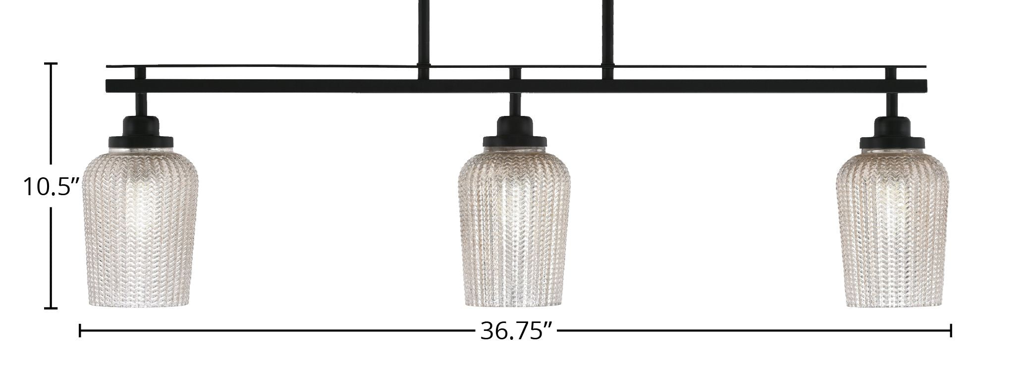 Odyssey Three Light Island Pendant in Matte Black with 5" Silver Textured Shade