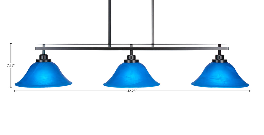 Odyssey Three Light Island Pendant in Matte Black with 10" Blue Italian Shade