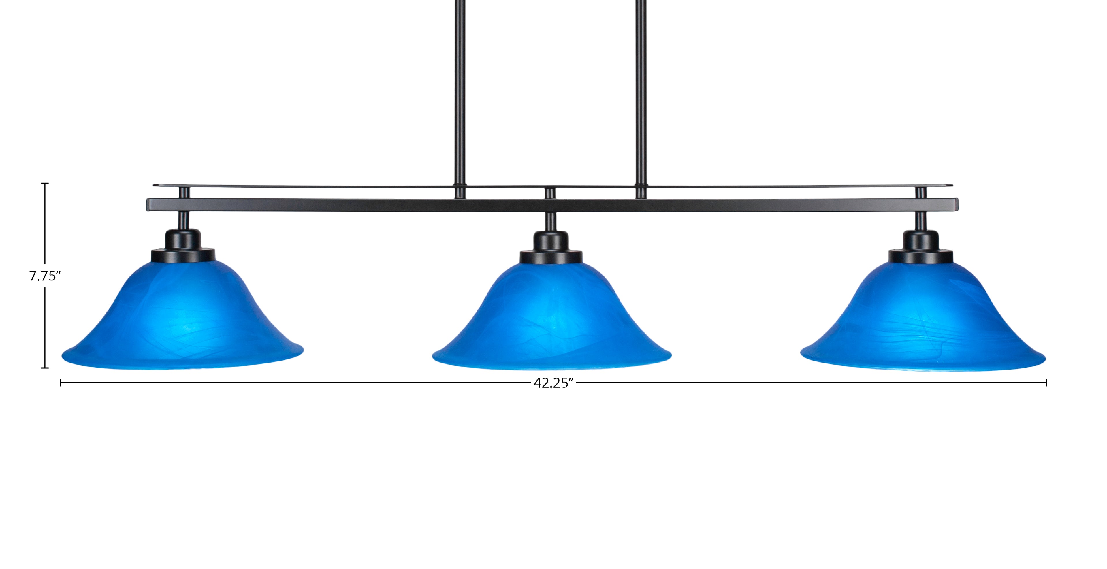 Odyssey Three Light Island Pendant in Matte Black with 10" Blue Italian Shade