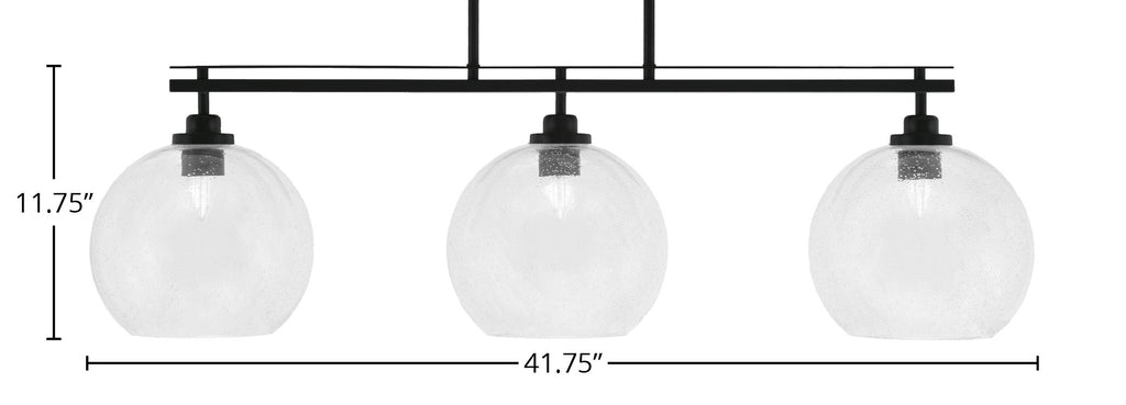 Odyssey Three Light Island Pendant in Matte Black with 9.5" Clear Bubble Shade