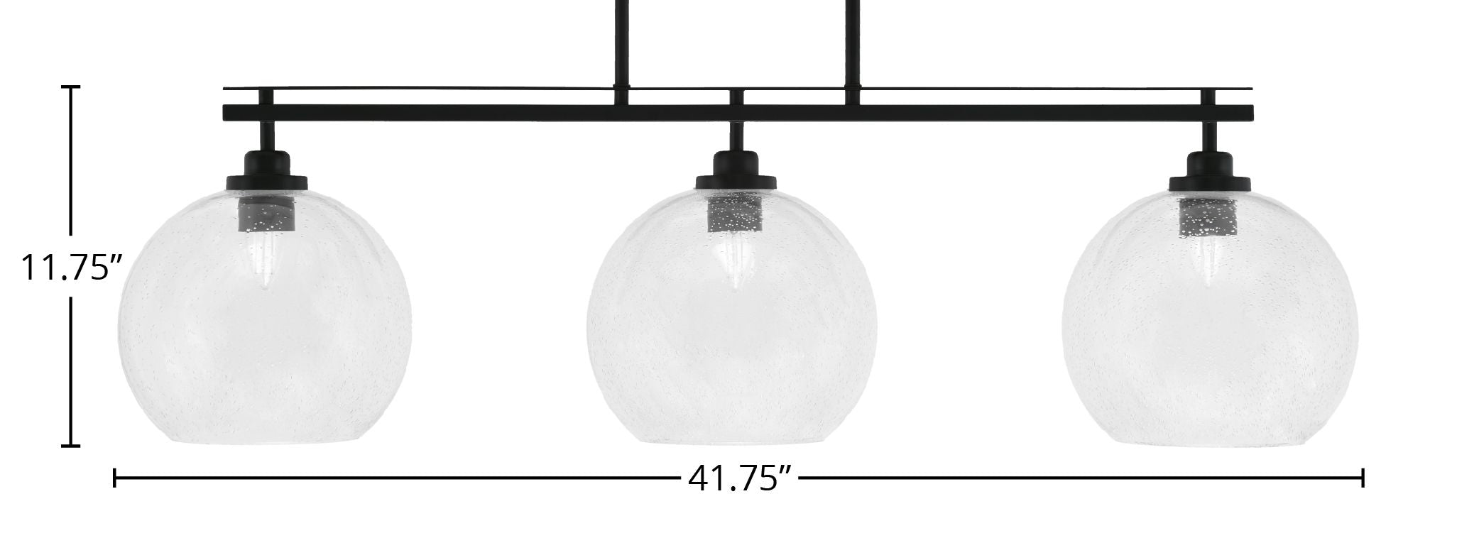 Odyssey Three Light Island Pendant in Matte Black with 9.5" Clear Bubble Shade