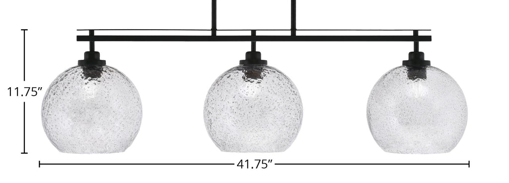 Odyssey Three Light Island Pendant in Matte Black with 9.5" Smoke Bubble Shade