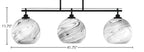 Odyssey Three Light Island Pendant in Matte Black with 9.5" Onyx Swirl Shade