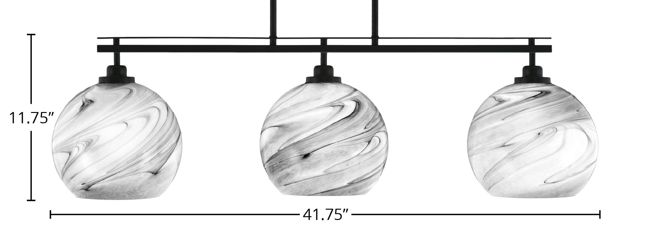 Odyssey Three Light Island Pendant in Matte Black with 9.5" Onyx Swirl Shade