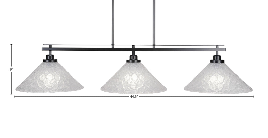 Odyssey Three Light Island Pendant in Matte Black with 12" Italian Bubble Shade