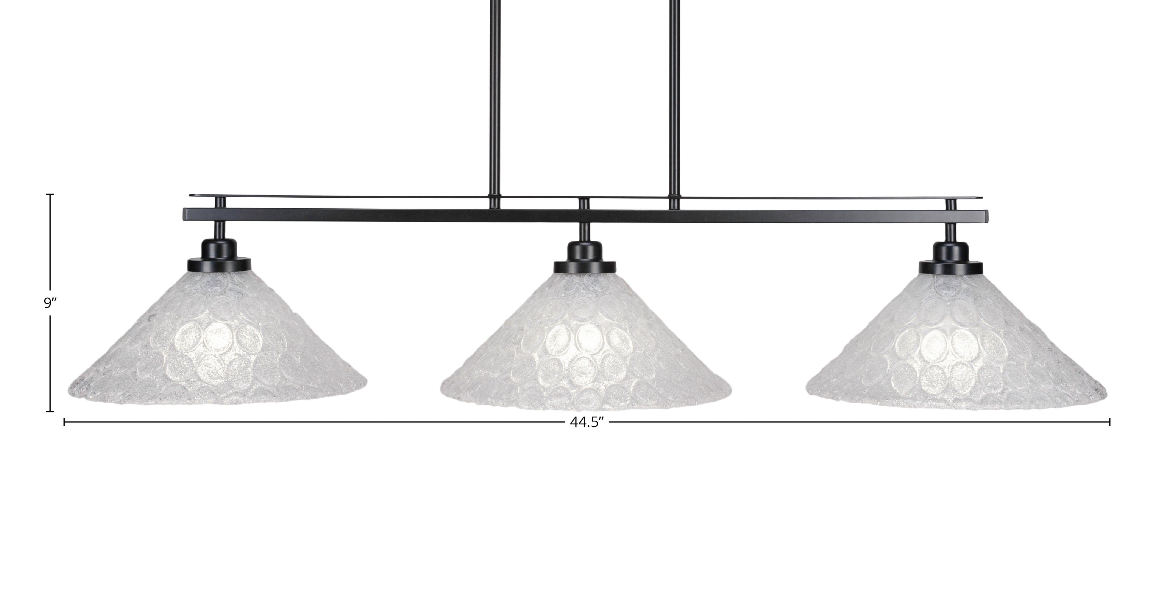 Odyssey Three Light Island Pendant in Matte Black with 12" Italian Bubble Shade