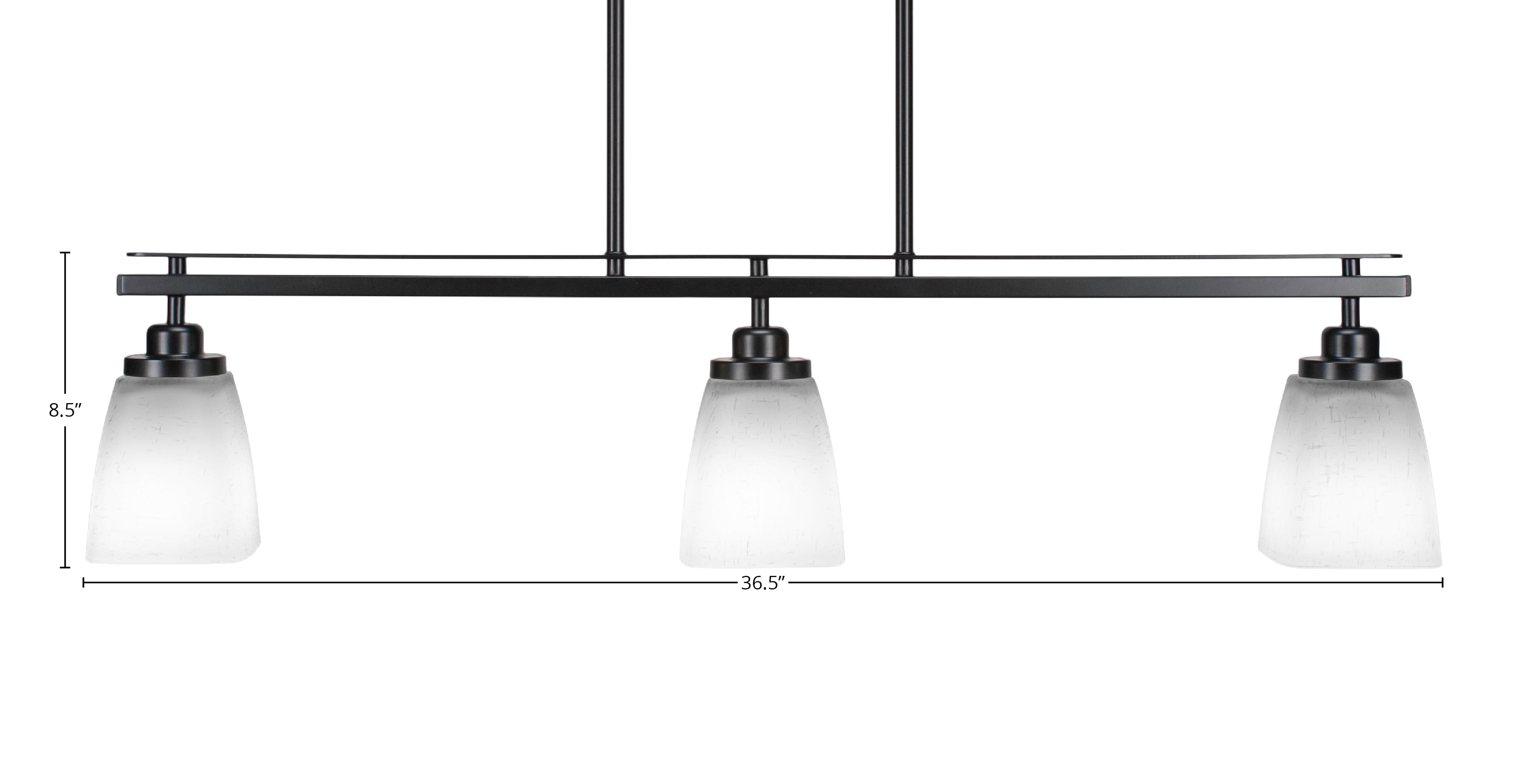 Odyssey Three Light Island Pendant in Matte Black with 4.5" Square White Muslin Shade