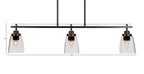 Odyssey Three Light Island Pendant in Matte Black with 4.5" Square Clear Bubble Shade
