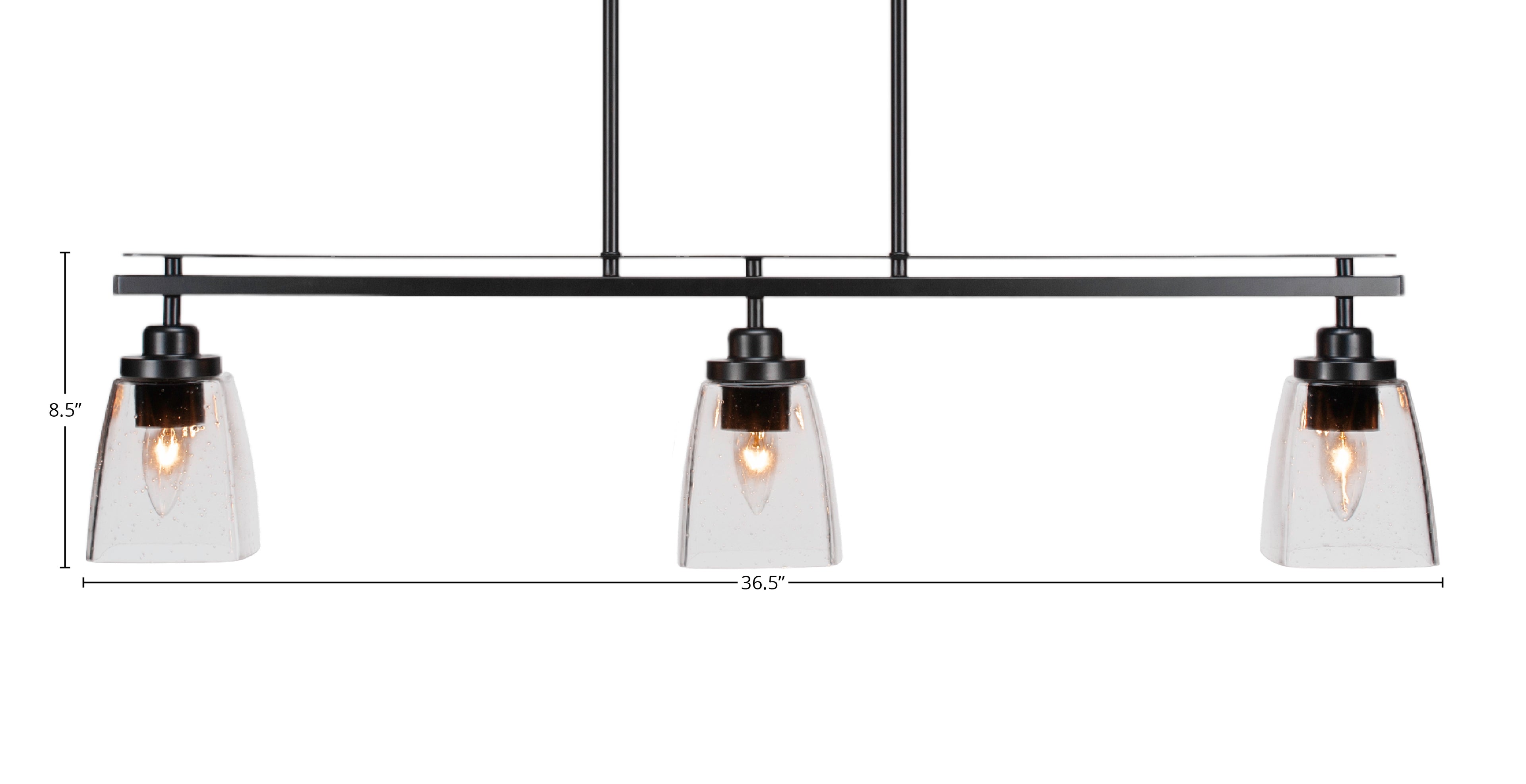 Odyssey Three Light Island Pendant in Matte Black with 4.5" Square Clear Bubble Shade