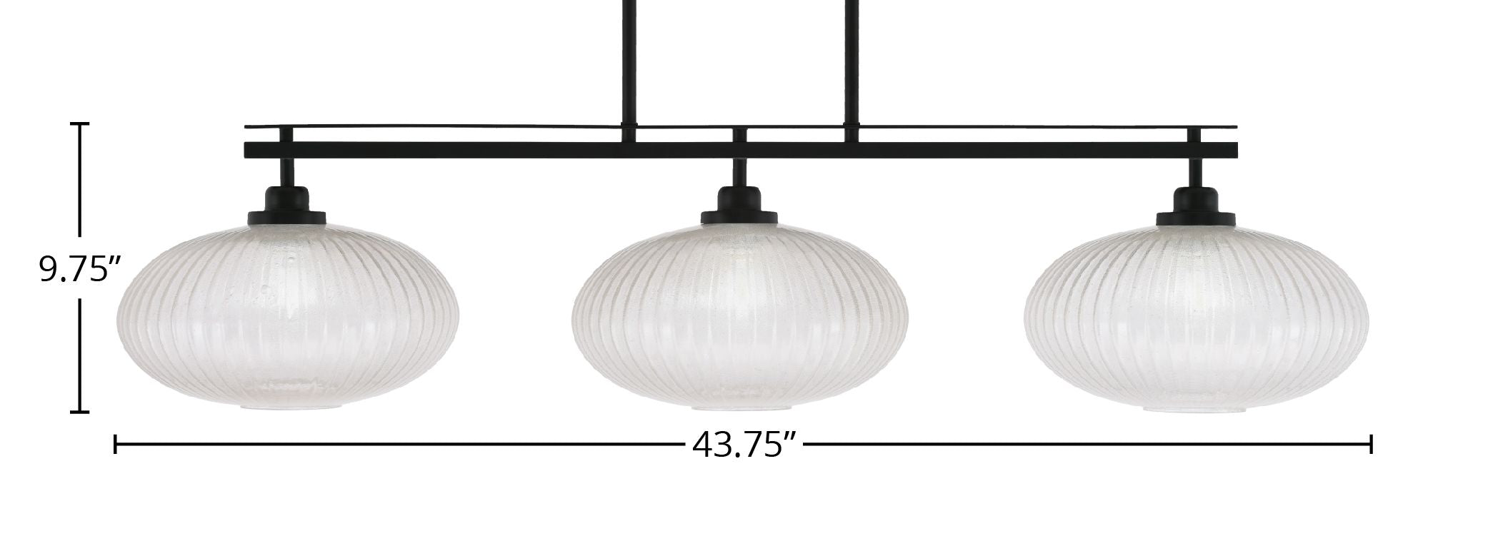 Odyssey Three Light Island Pendant in Matte Black with 12" Micro Bubble Ribbed Shade
