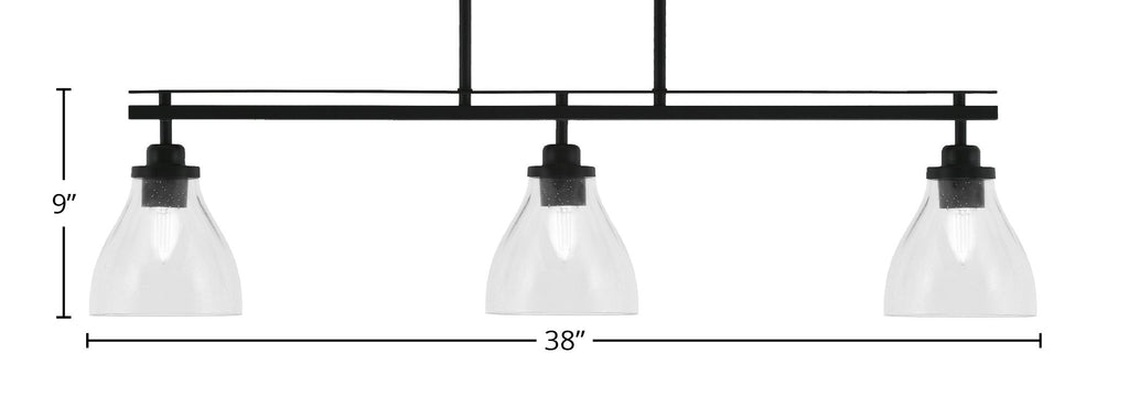 Odyssey Three Light Island Pendant in Matte Black with 6.25" Clear Bubble Shade