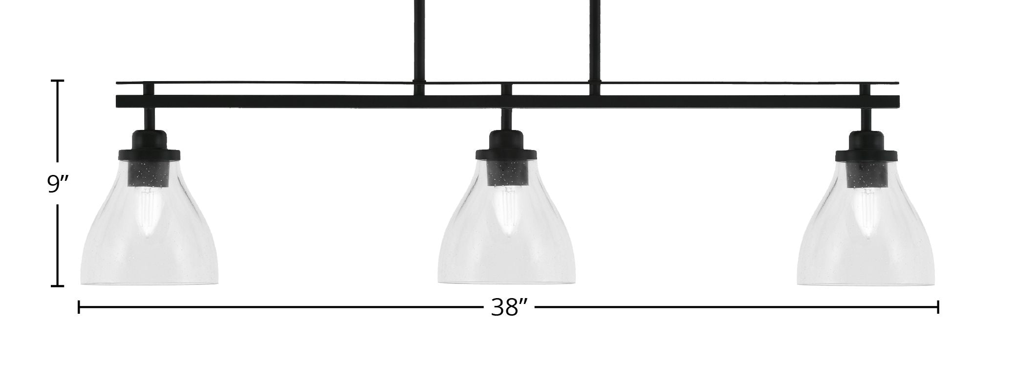 Odyssey Three Light Island Pendant in Matte Black with 6.25" Clear Bubble Shade
