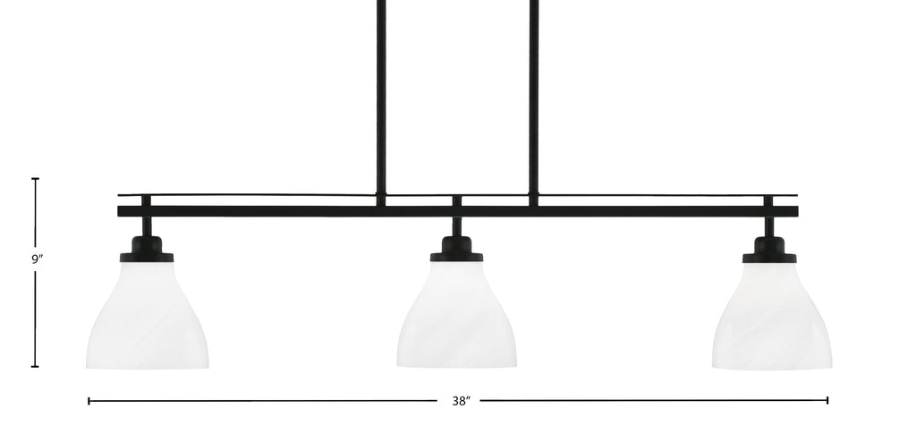Odyssey Three Light Island Pendant in Matte Black with 6.25" White Marble Shade
