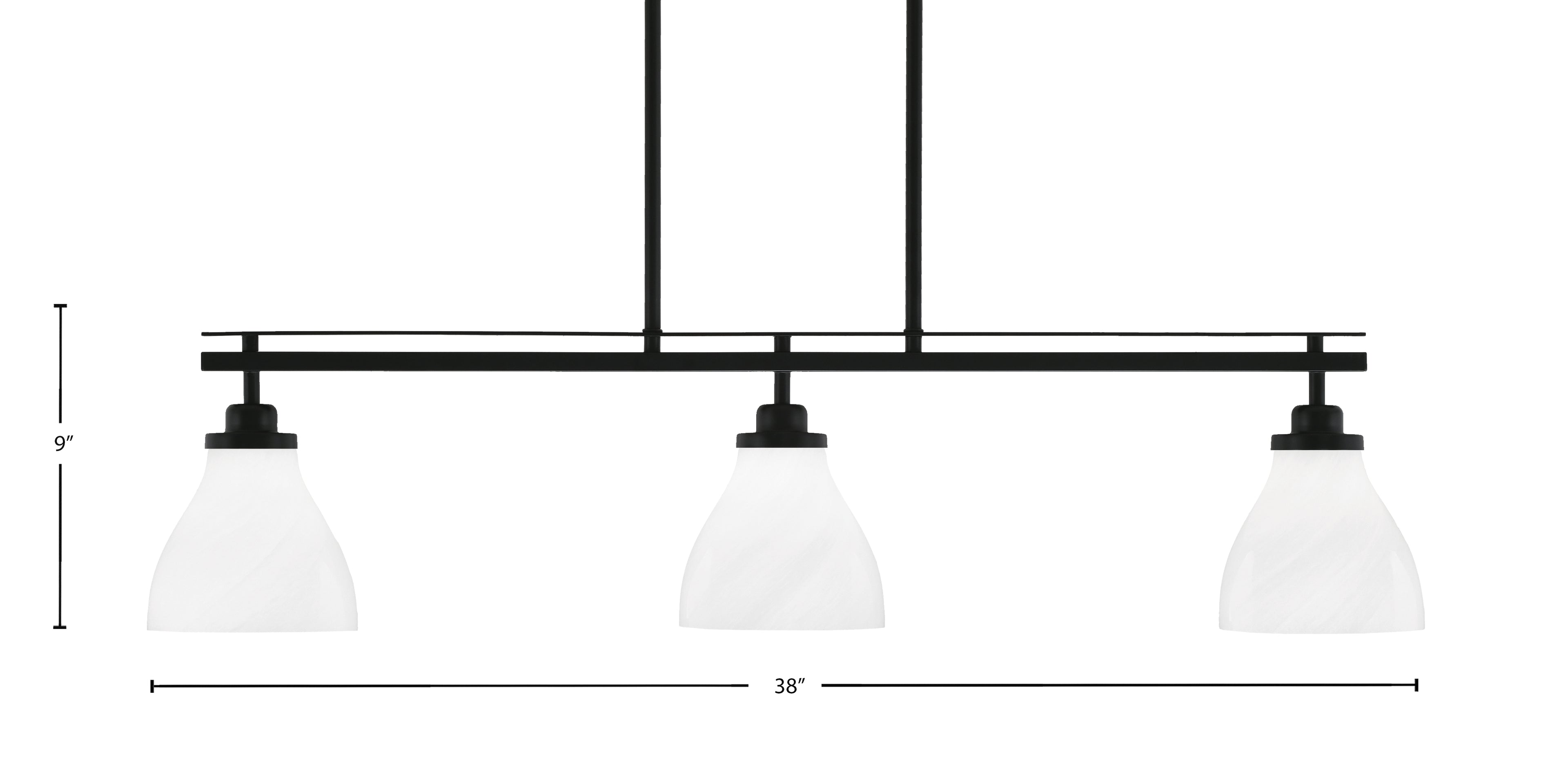 Odyssey Three Light Island Pendant in Matte Black with 6.25" White Marble Shade