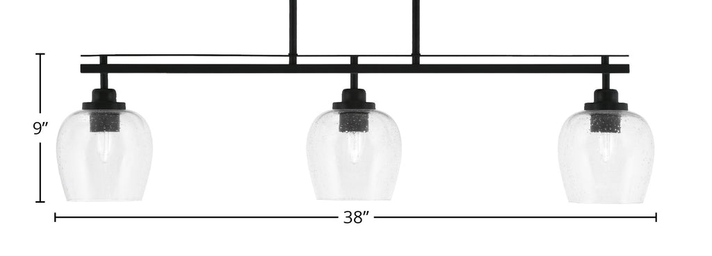 Odyssey Three Light Island Pendant in Matte Black with 6" Clear Bubble Shade
