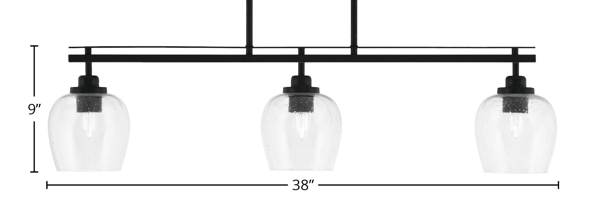 Odyssey Three Light Island Pendant in Matte Black with 6" Clear Bubble Shade