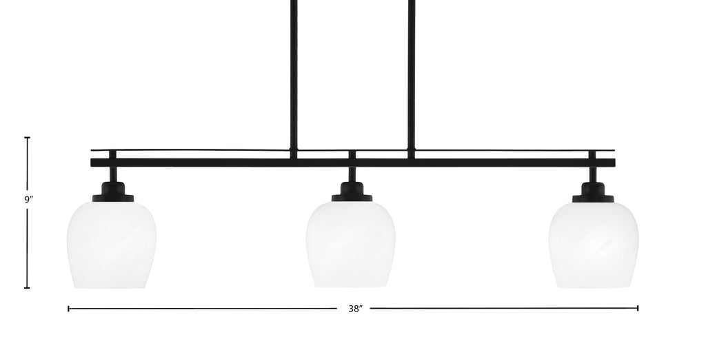 Odyssey Three Light Island Pendant in Matte Black with 6" White Marble Shade