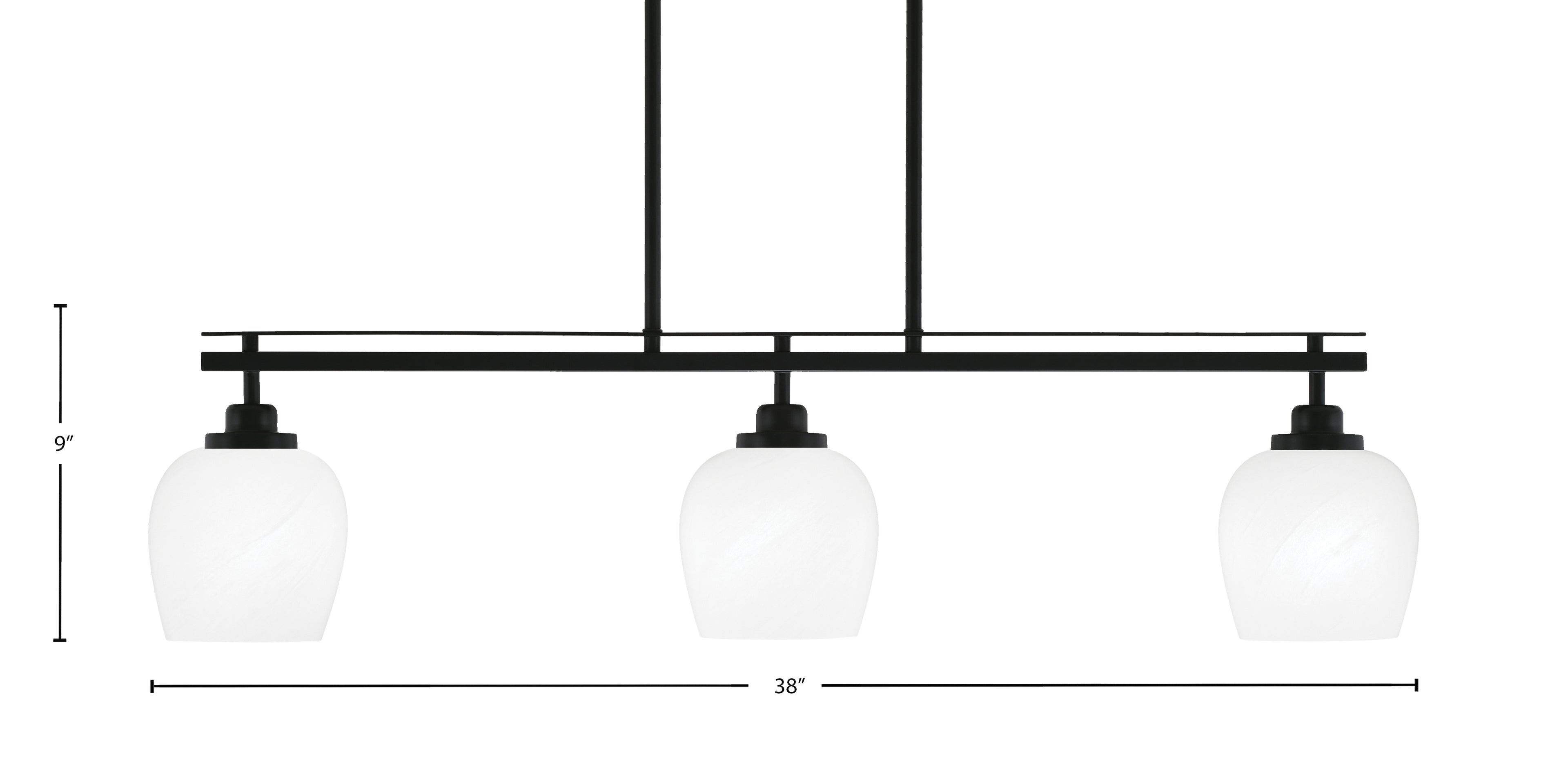 Odyssey Three Light Island Pendant in Matte Black with 6" White Marble Shade