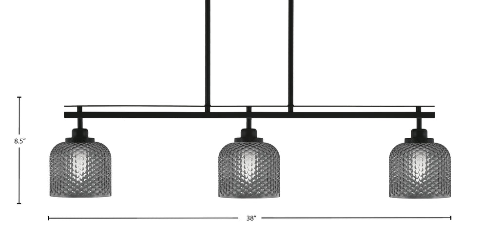 Odyssey Three Light Island Pendant in Matte Black with 6" Smoke Bubble Shade
