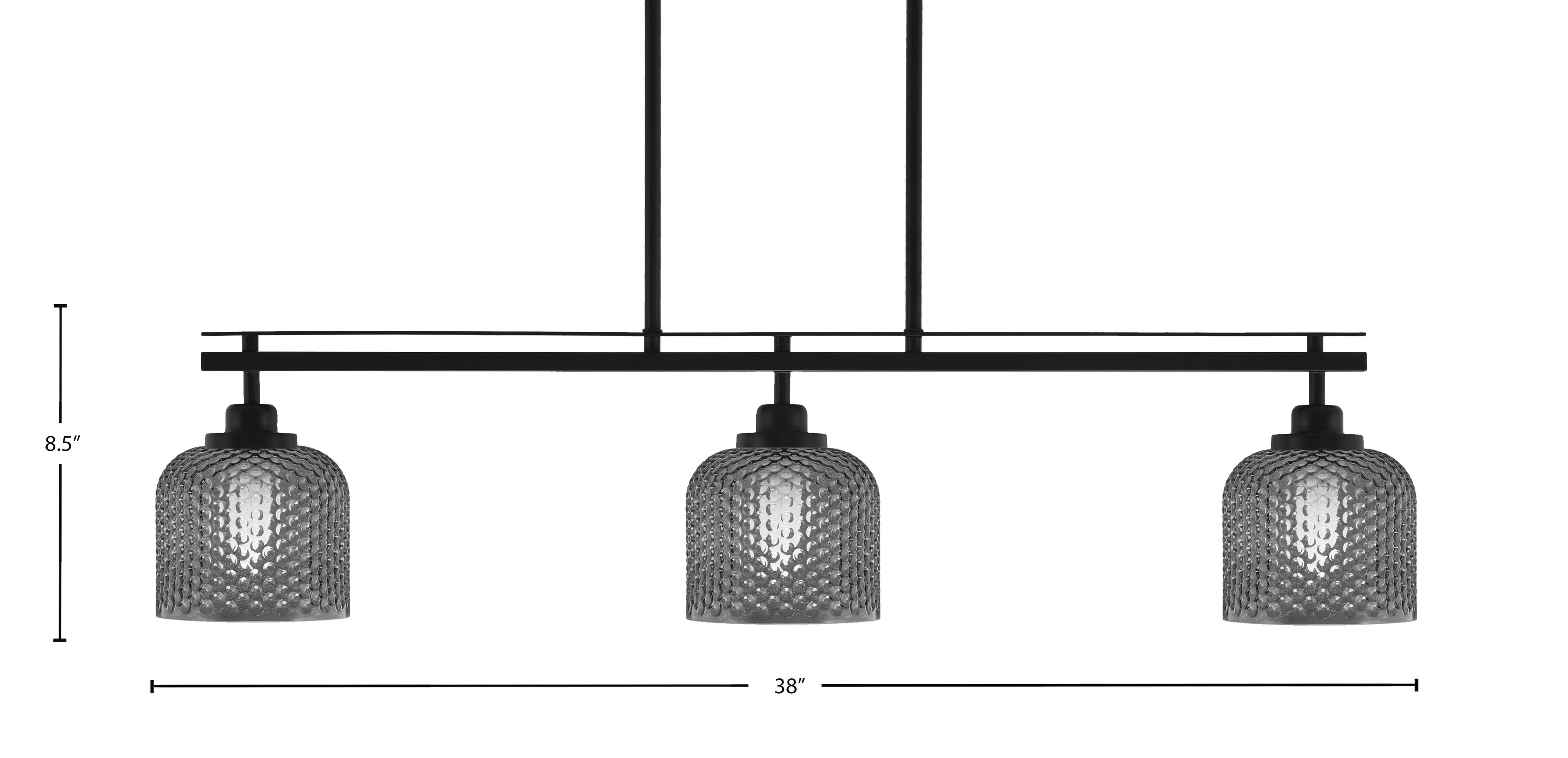 Odyssey Three Light Island Pendant in Matte Black with 6" Smoke Bubble Shade