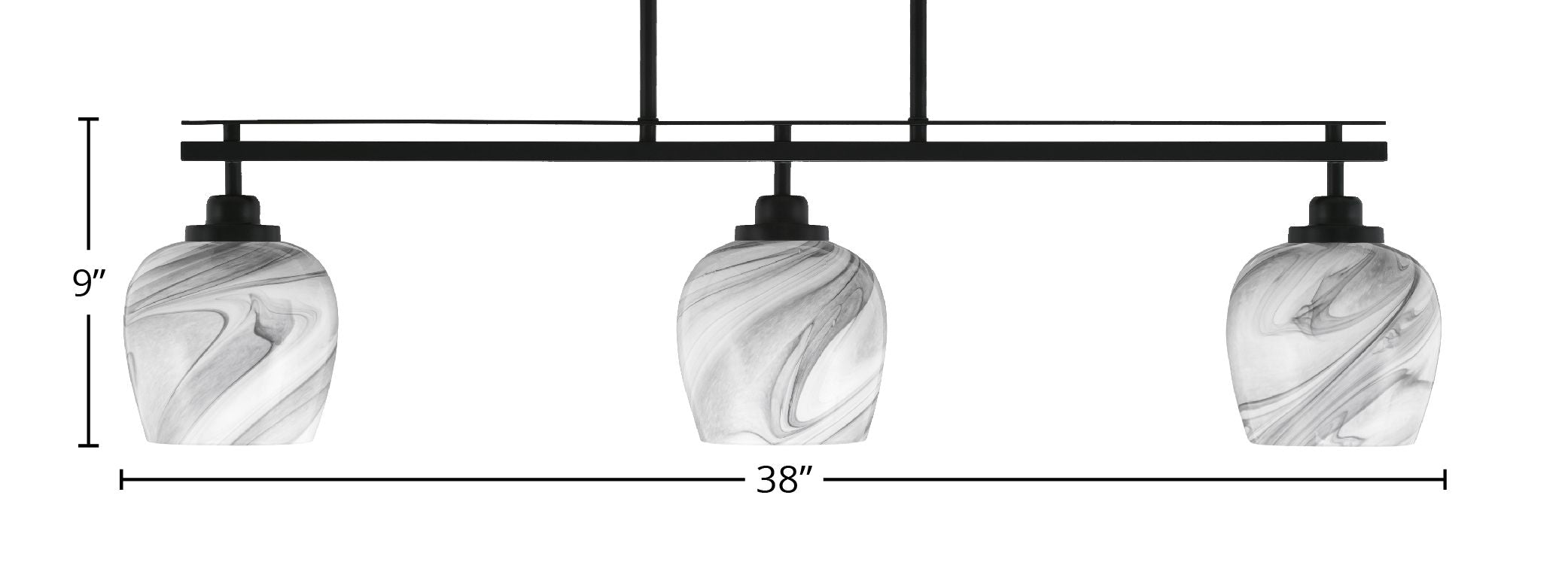 Odyssey Three Light Island Pendant in Matte Black with 6" Onyx Swirl Shade