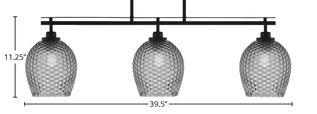 Odyssey Three Light Island Pendant in Matte Black with 7.5" Smoke Textured Shade