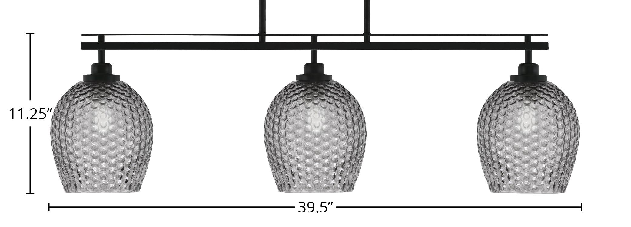 Odyssey Three Light Island Pendant in Matte Black with 7.5" Smoke Textured Shade