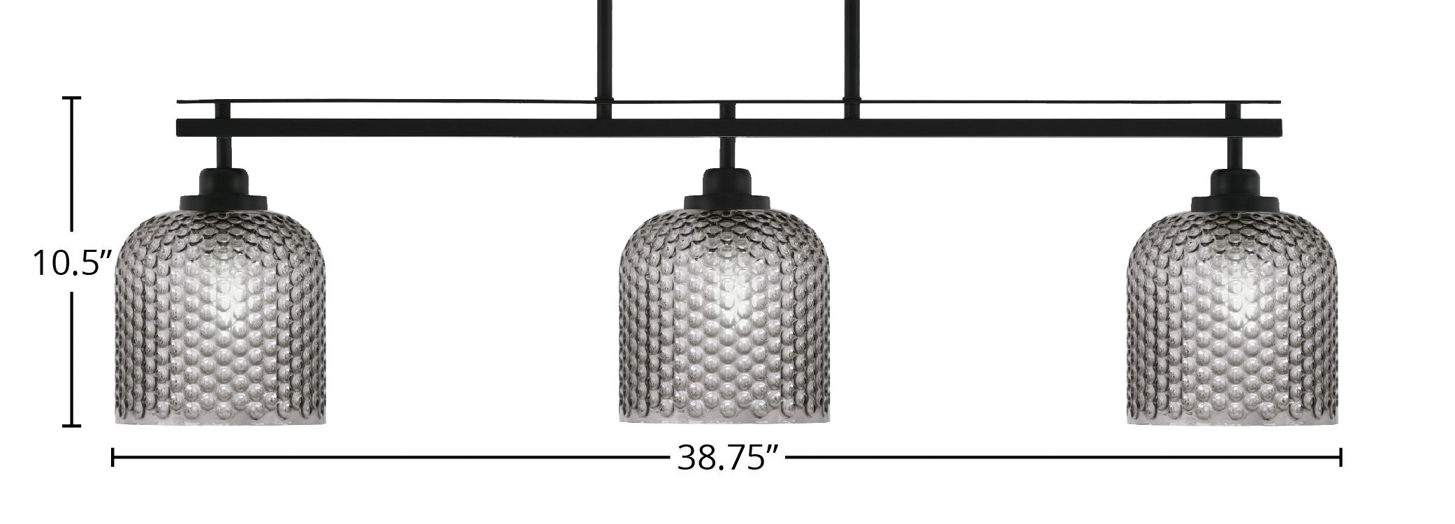 Odyssey Three Light Island Pendant in Matte Black with 7" Smoke Textured Shade