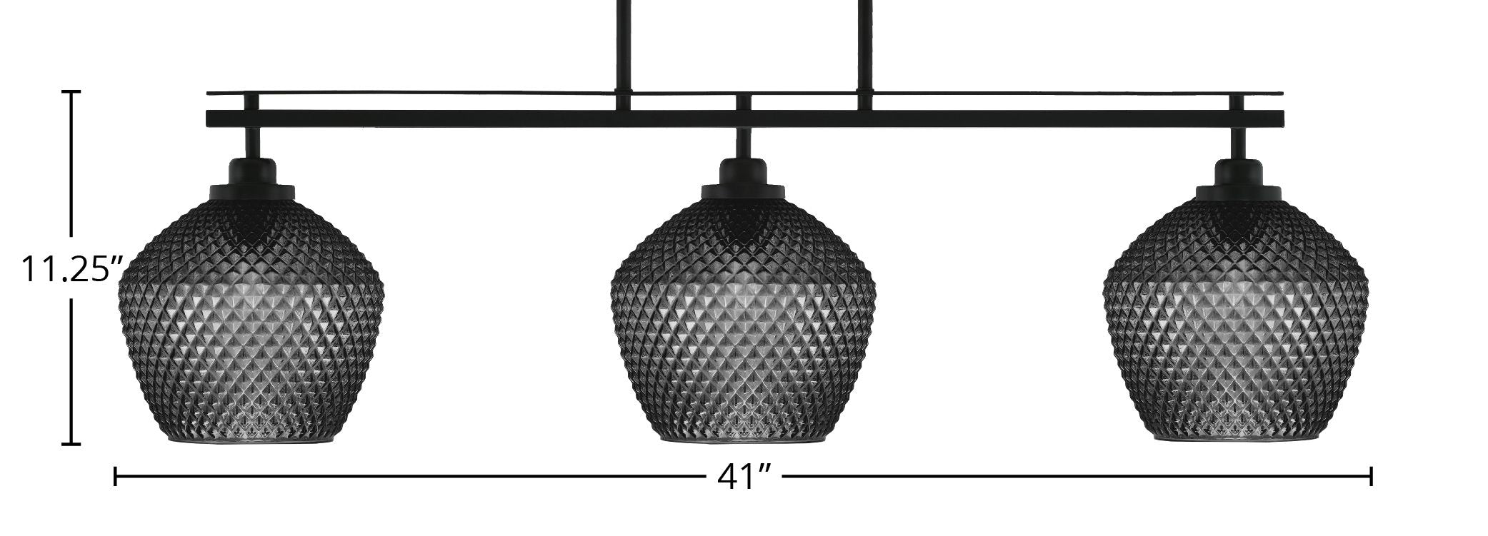 Odyssey Three Light Island Pendant in Matte Black with 9" Smoke Textured Shade