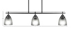 Odyssey Three Light Island Pendant in Matte Black with 5" Clear Ribbed Shade