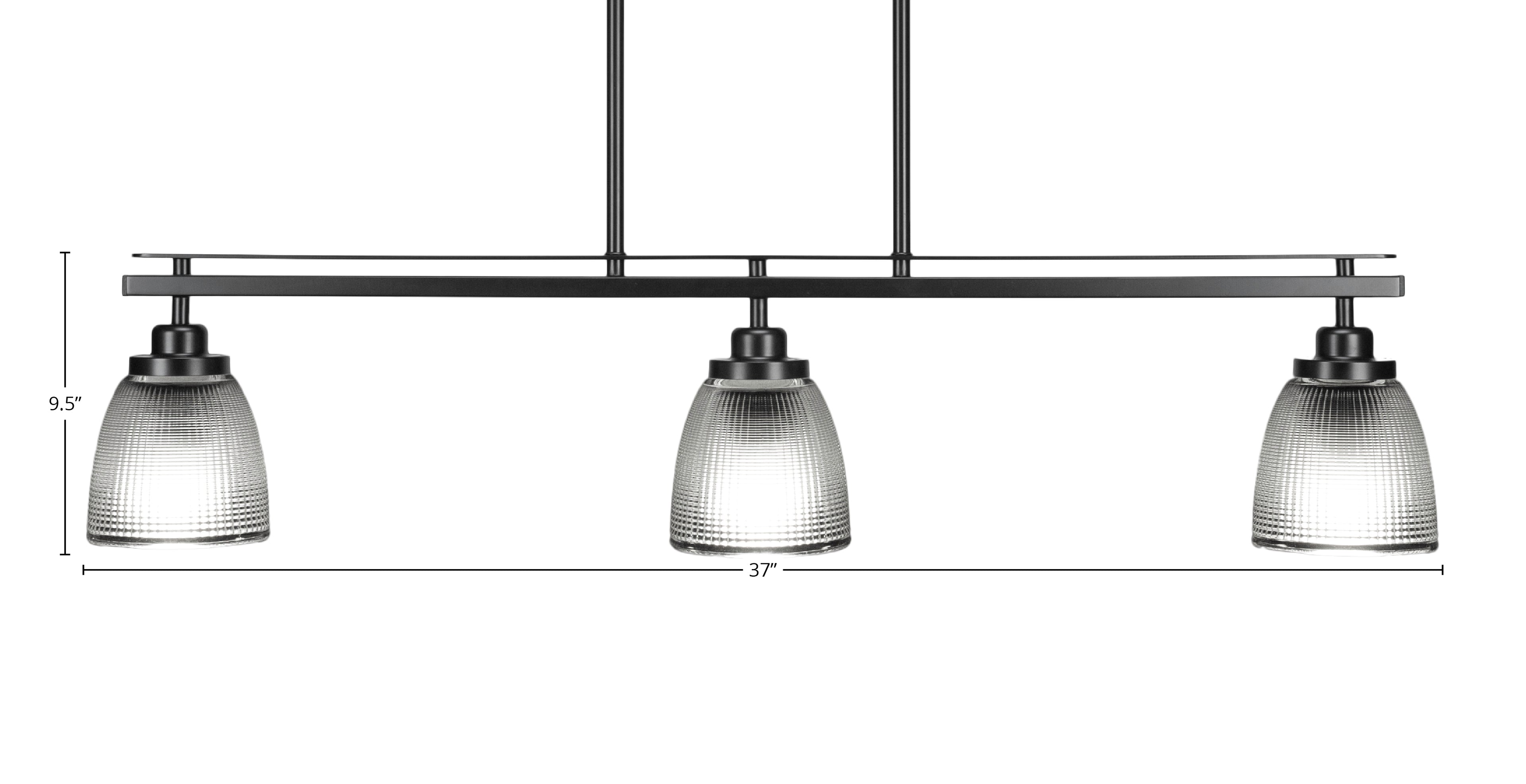 Odyssey Three Light Island Pendant in Matte Black with 5" Clear Ribbed Shade