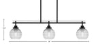 Odyssey Three Light Island Pendant in Matte Black with 6" Clear Ribbed Shade
