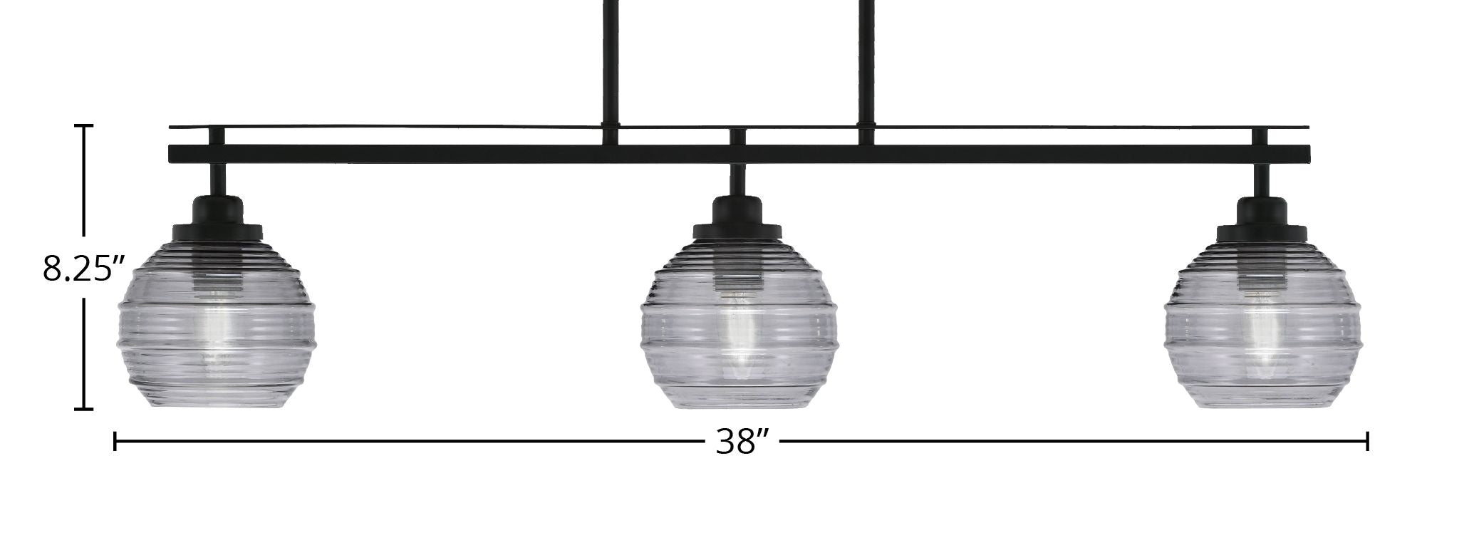 Odyssey Three Light Island Pendant in Matte Black with 6" Smoke Ribbed Shade