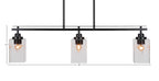Odyssey Three Light Island Pendant in Matte Black with 4" Square Clear Bubble Shade
