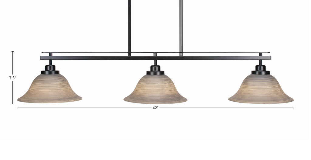Odyssey Three Light Island Pendant in Matte Black with 10" Gray Linen Shade