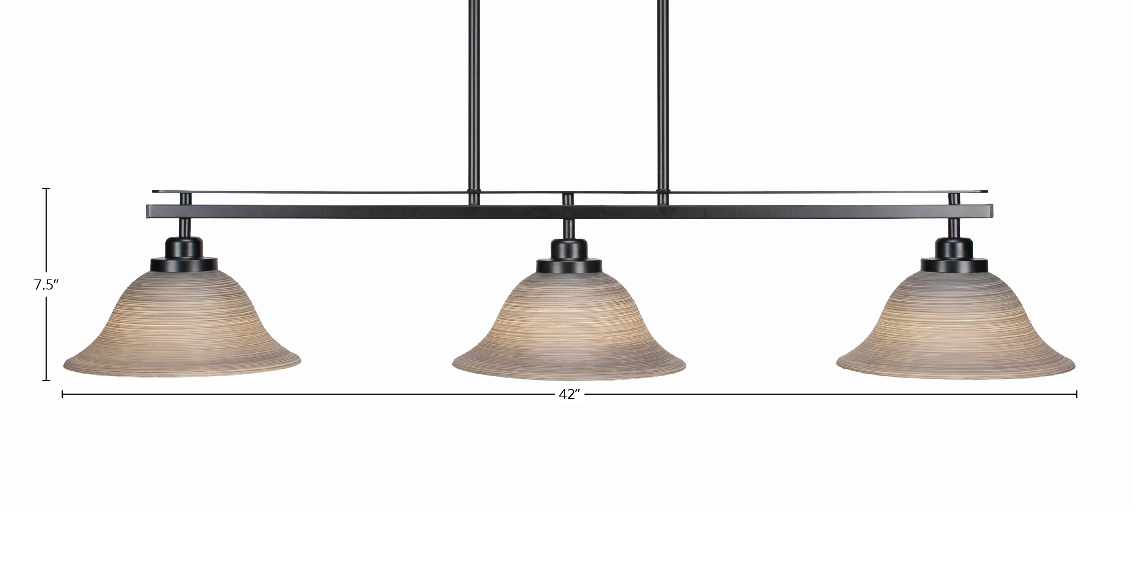 Odyssey Three Light Island Pendant in Matte Black with 10" Gray Linen Shade