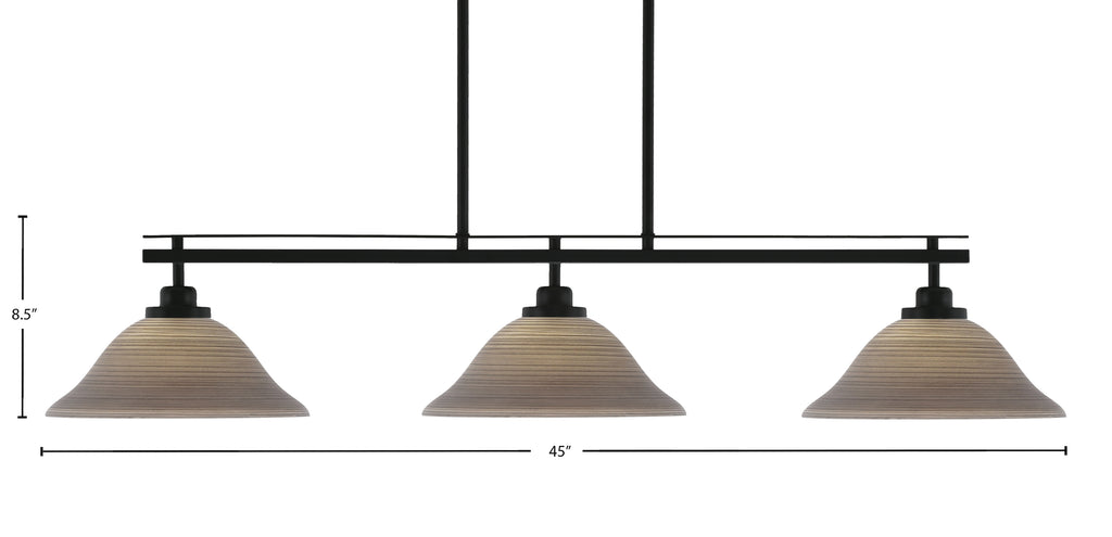 Odyssey Three Light Island Pendant in Matte Black with 12" Gray Linen Shade