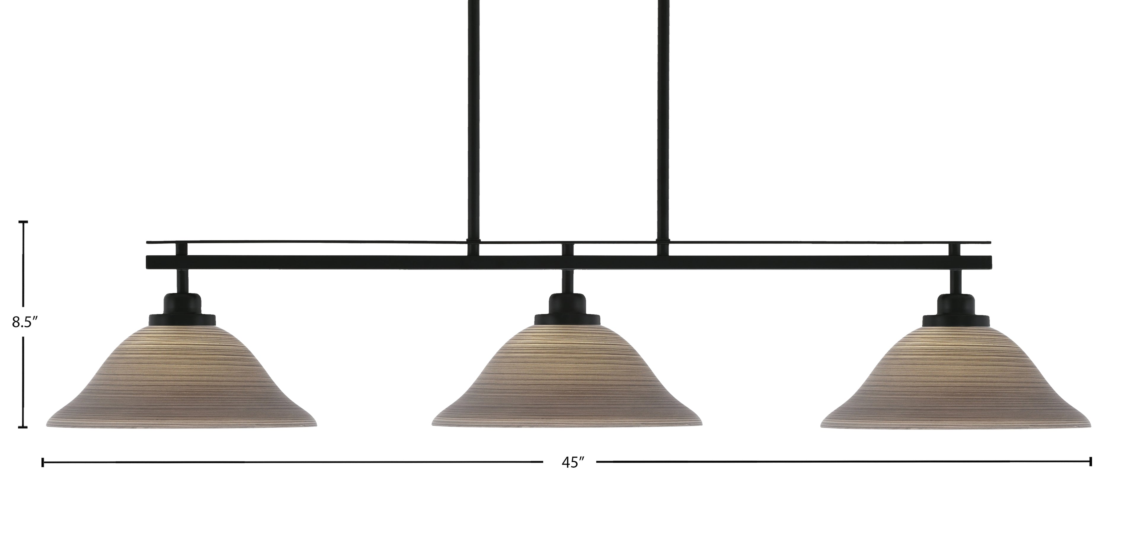 Odyssey Three Light Island Pendant in Matte Black with 12" Gray Linen Shade