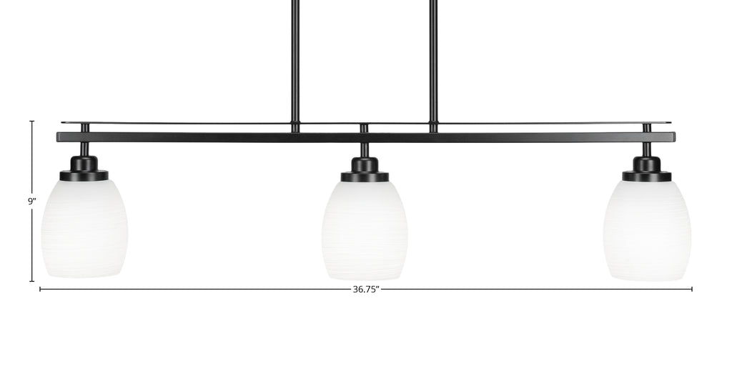 Odyssey Three Light Island Pendant in Matte Black with 5" White Linen Shade